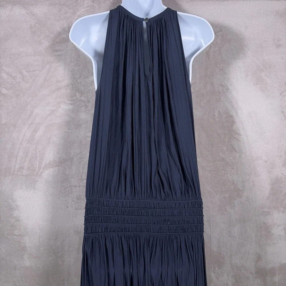 Ramy Brook Audrey Midi Dress Womens XS Blue Smocked Halter Stretch